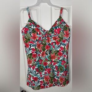 NWT 26w Hawaiian Floral Swimdress One Piece Plus Size Cute Swim bra wired